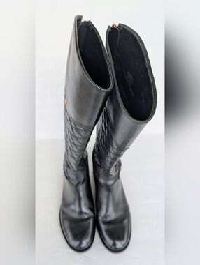Tory Burch Womans Claremont Black Quilted Leather Knee High Riding Boots Sz 8.5M